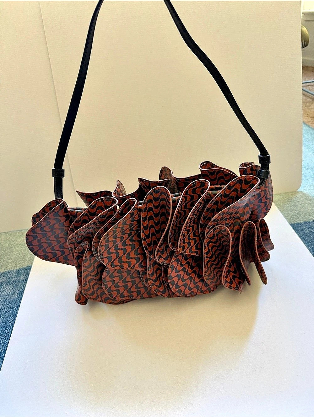 Farm Rio Ruffled Shoulder Bag in Brown & Black